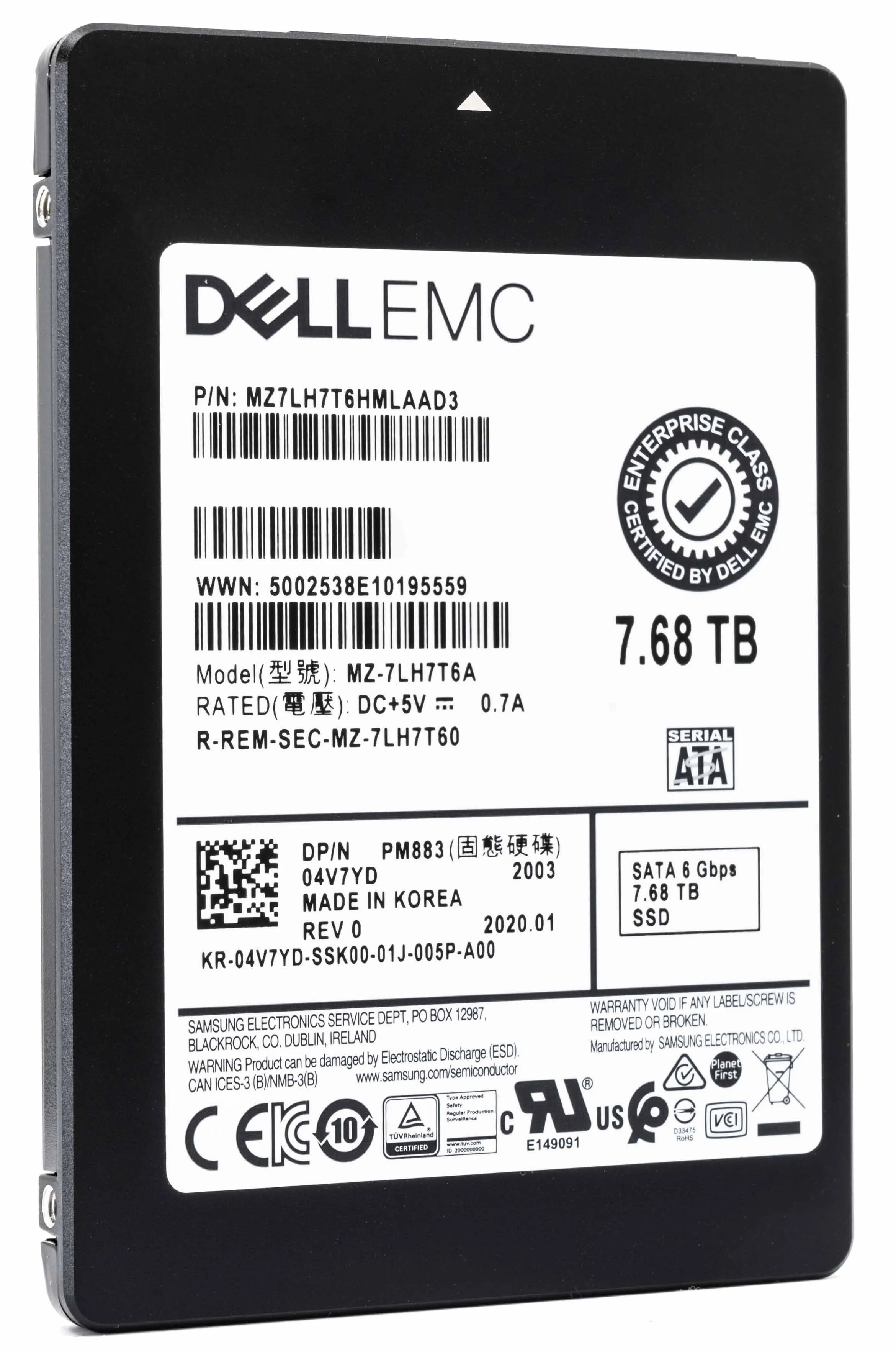 Dell 04V7YD 7.68TB SATA 6Gb/s 2.5" Read Intensive SSD