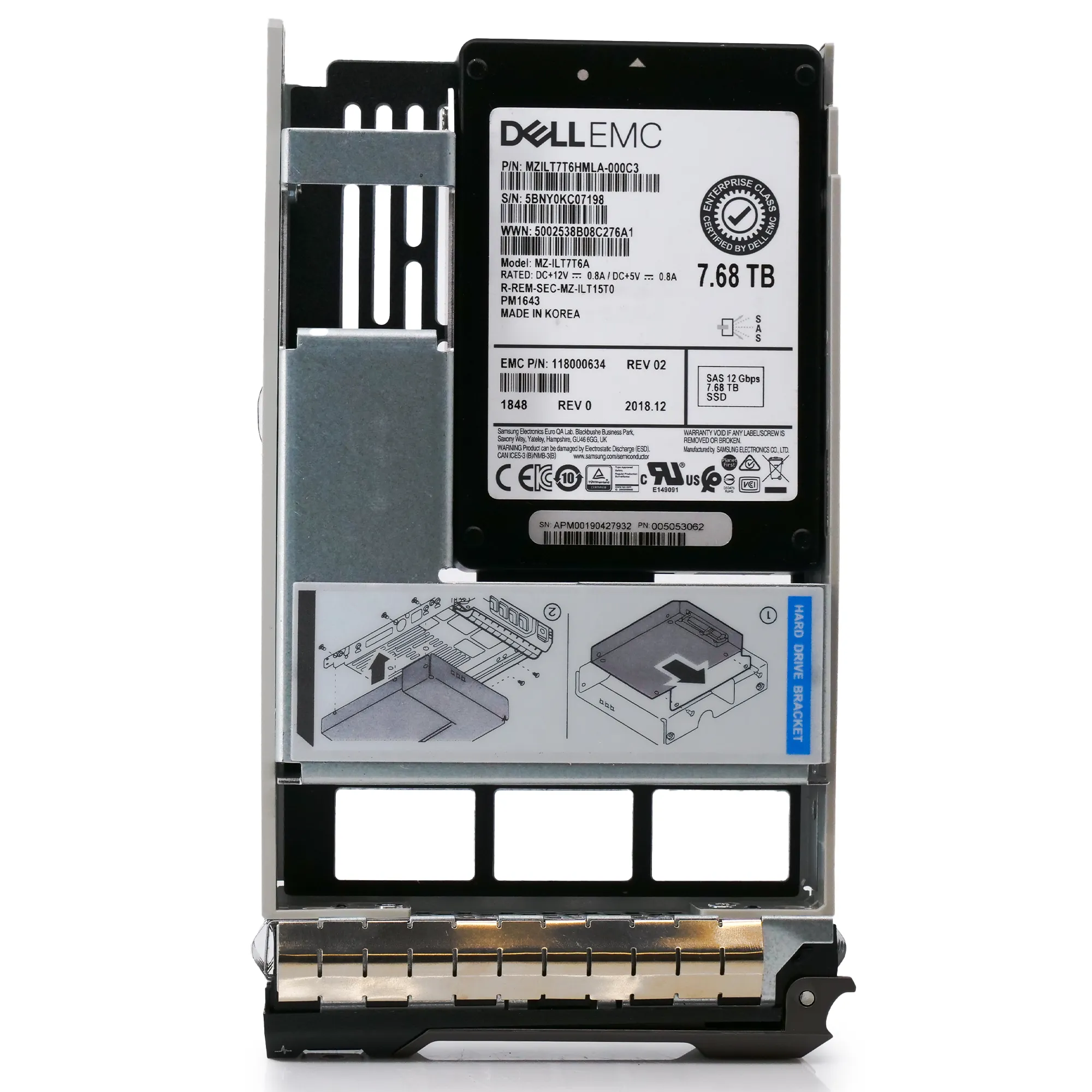 Dell EMC 118000634 G13 7.68TB SAS 12Gb/s 512e 1DWPD 3.5in Recertified Solid State Drive