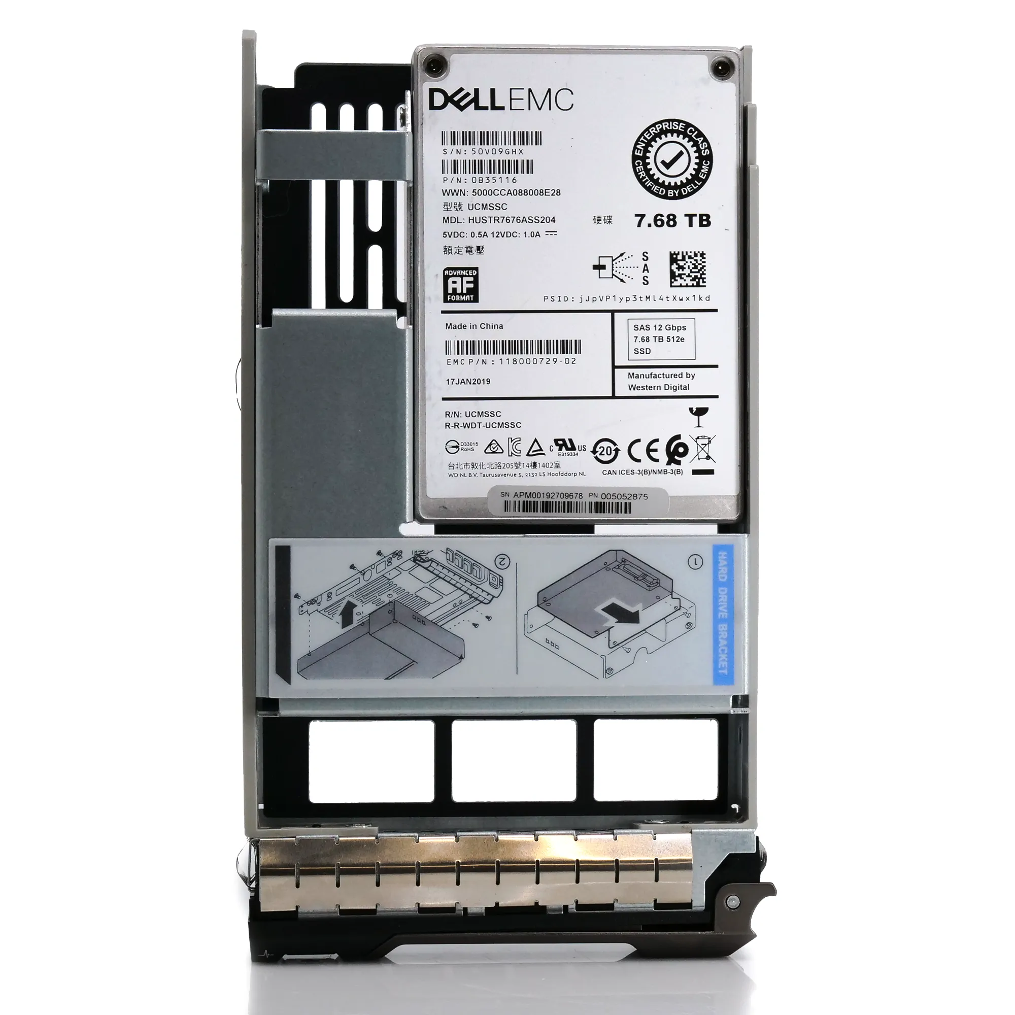 Dell EMC G13 HUSTR7676ASS204 0B35116 7.68TB SAS 12Gb/s 512e 1DWPD Read Intensive 3.5in Recertified Solid State Drive