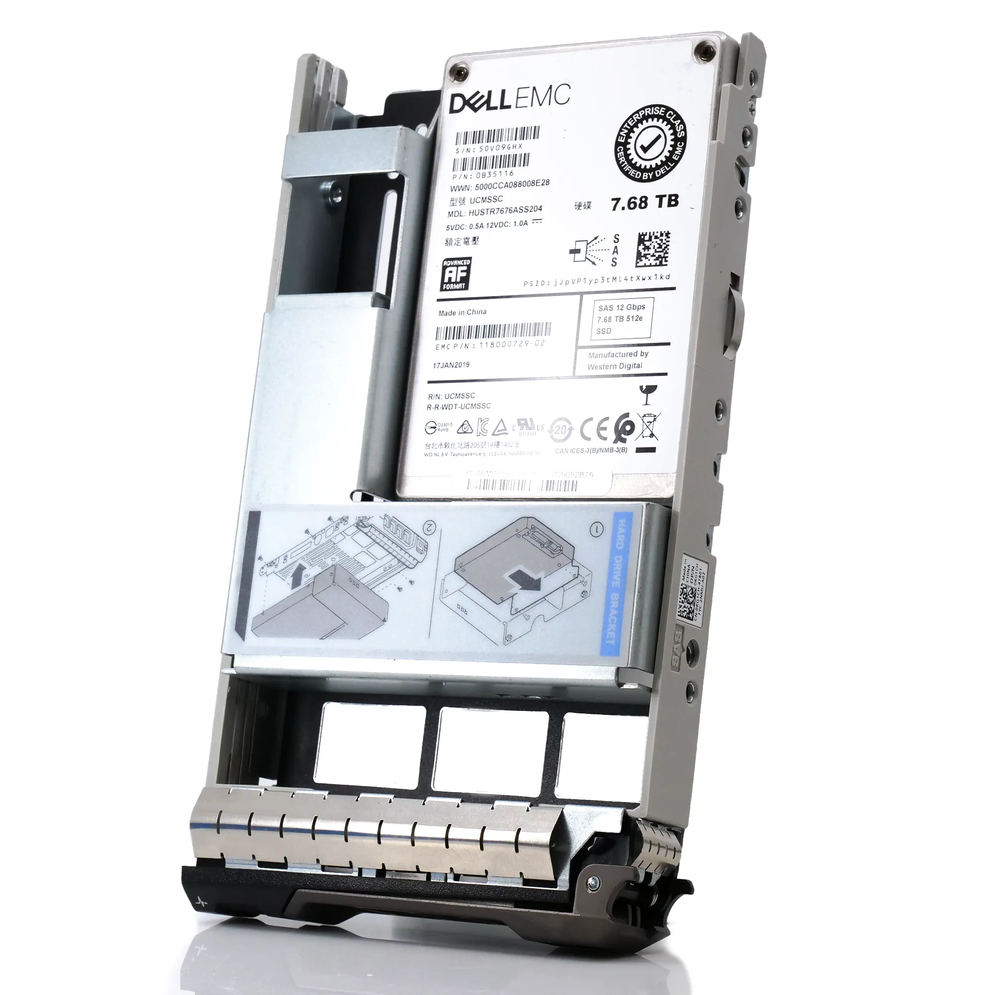 Dell EMC G13 HUSTR7676ASS204 0B35116 7.68TB SAS 12Gb/s 512e 1DWPD Read Intensive 3.5in Recertified Solid State Drive