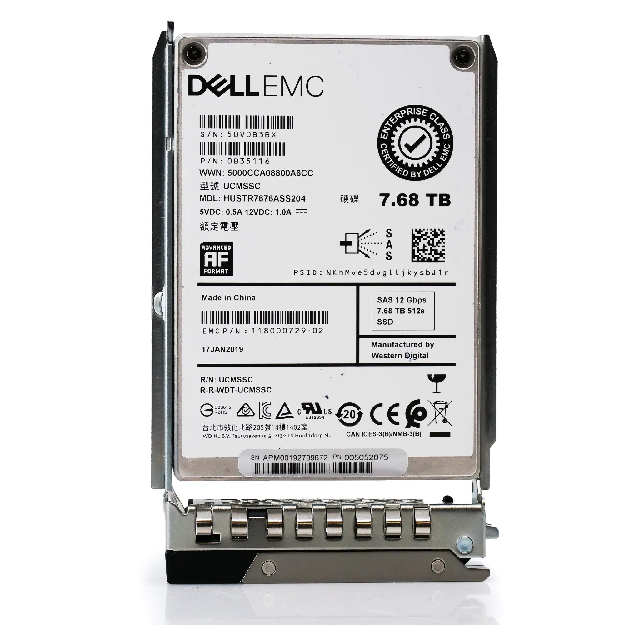 Dell EMC G14 HUSTR7676ASS204 0B35116 7.68TB SAS 12Gb/s 512e 1DWPD Read Intensive 2.5in Refurbished SSD
