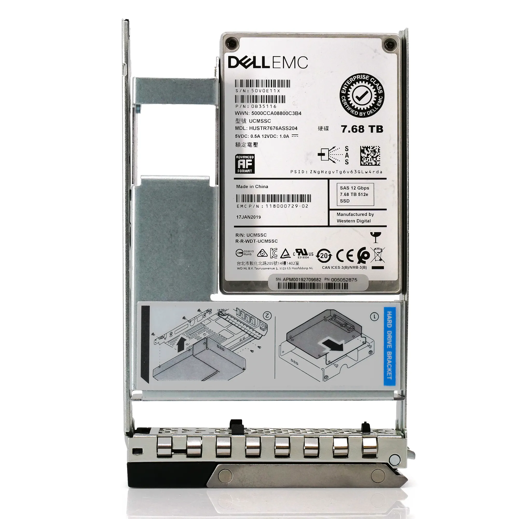 Dell EMC G14 HUSTR7676ASS204 0B35116 7.68TB SAS 12Gb/s 512e 1DWPD Read Intensive 3.5in Solid State Drive