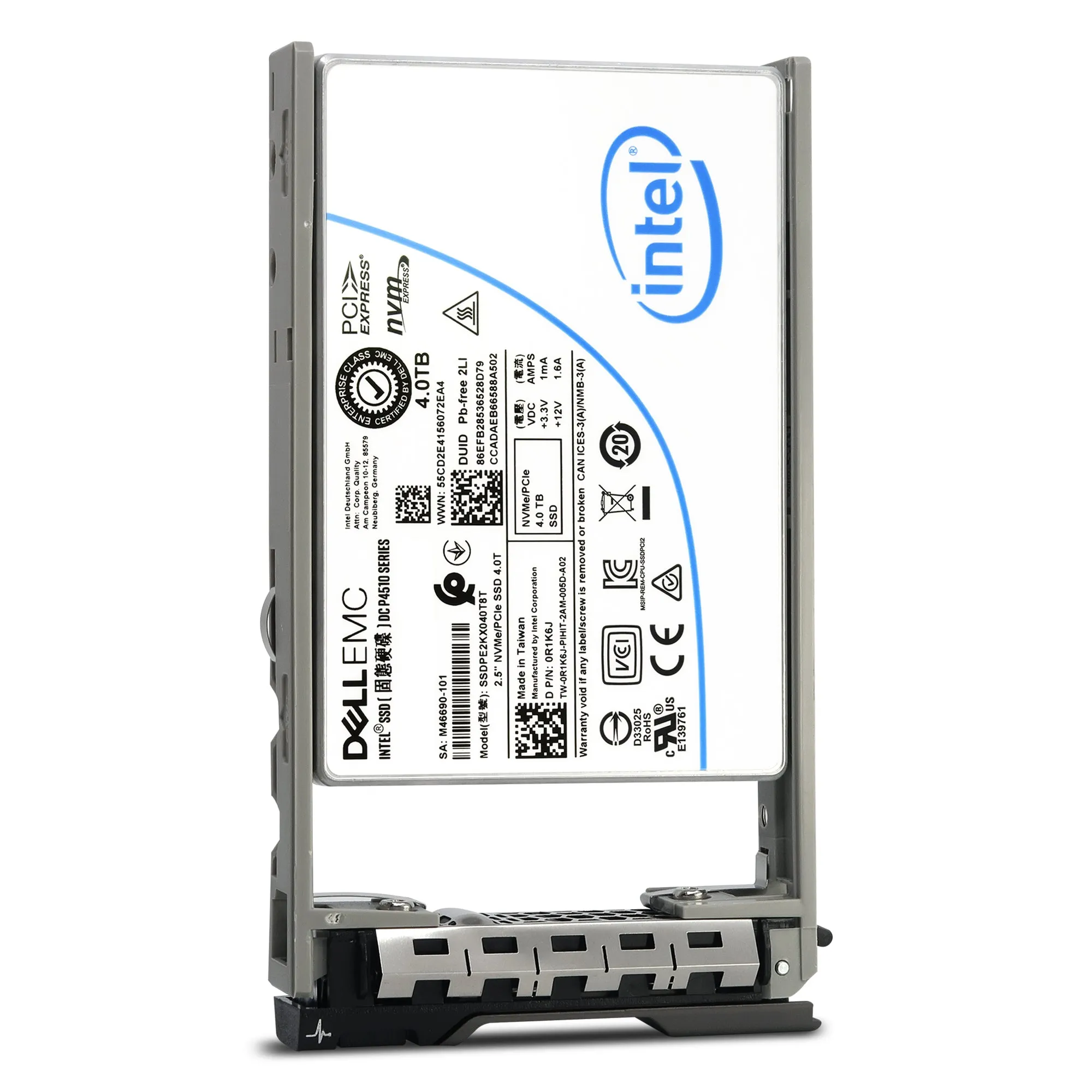 Dell G13 SSDPE2KX040T8T 0R1K6J 4TB PCIe Gen 3.1 X4 4GB/s 3D TLC 1DWPD U.2 NVMe 2.5in Solid State Drive
