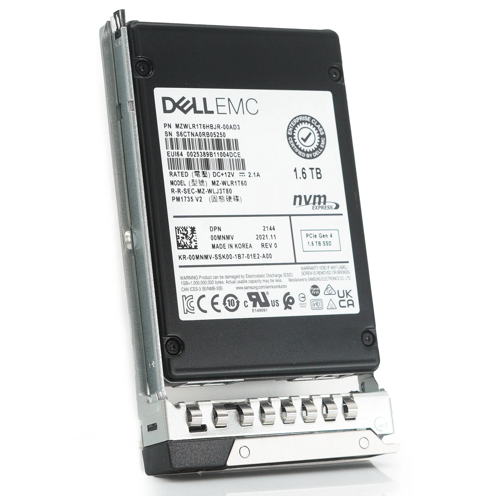 Dell G14 0MNMV MZWLR1T6HBJR 1.6TB PCIe Gen 4.0 x4 3D TLC 3DWPD Mixed Use U.2 NVMe 2.5in Solid State Drive