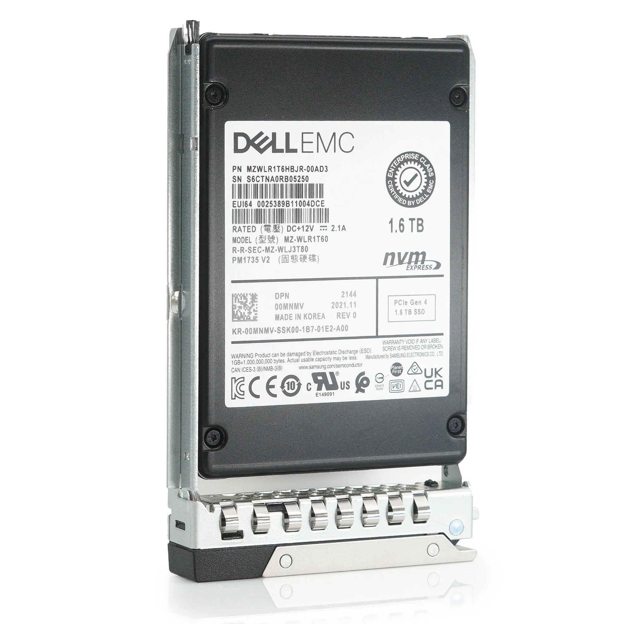 Dell G14 0MNMV MZWLR1T6HBJR 1.6TB PCIe Gen 4.0 x4 3D TLC 3DWPD Mixed Use U.2 NVMe 2.5in Solid State Drive