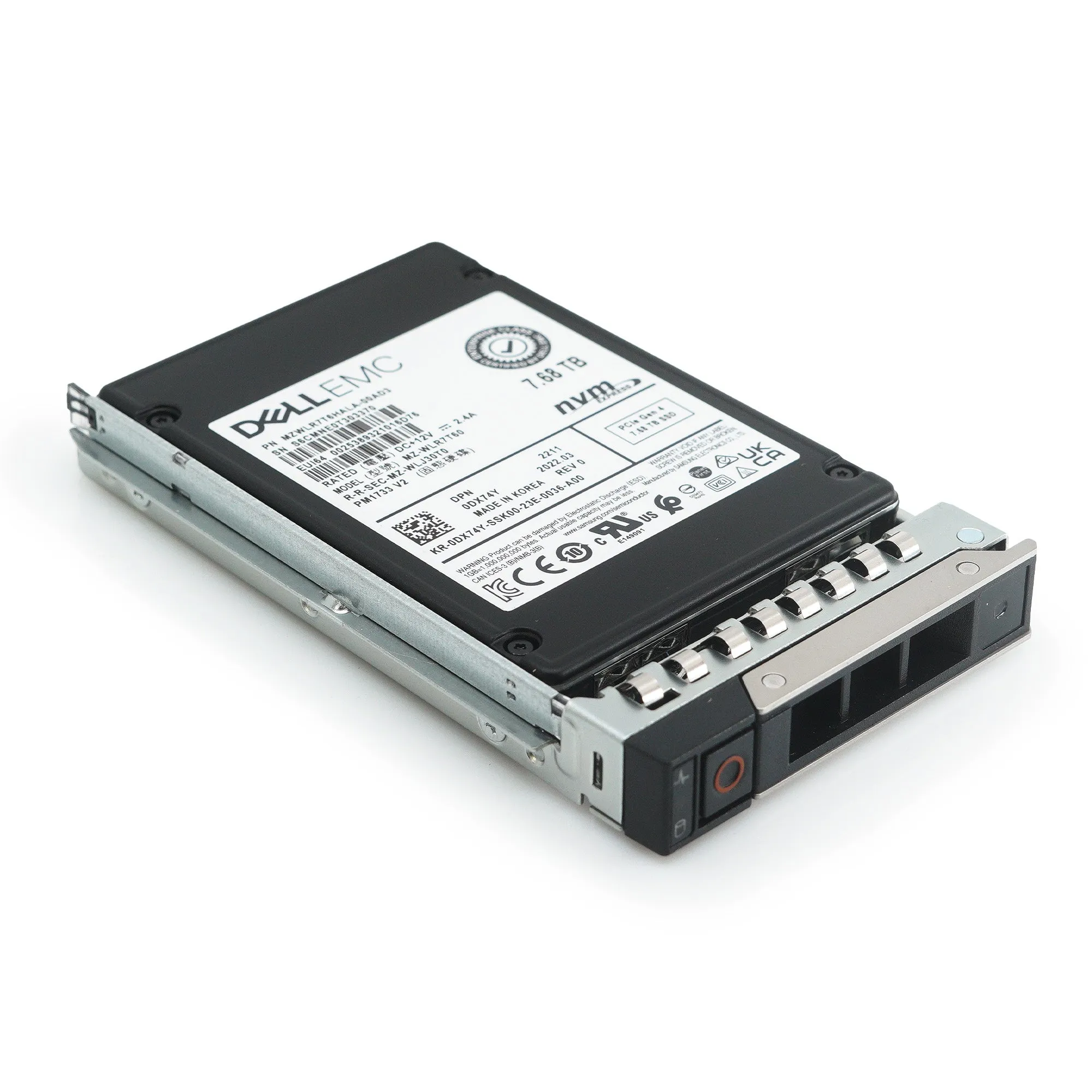 Dell G14 DX74Y MZWLR7T6HALA 7.68TB PCIe Gen 4.0 x4 8GB/s 3D TLC 1DWPD Read Intensive U.2 2.5in Refurbished SSD