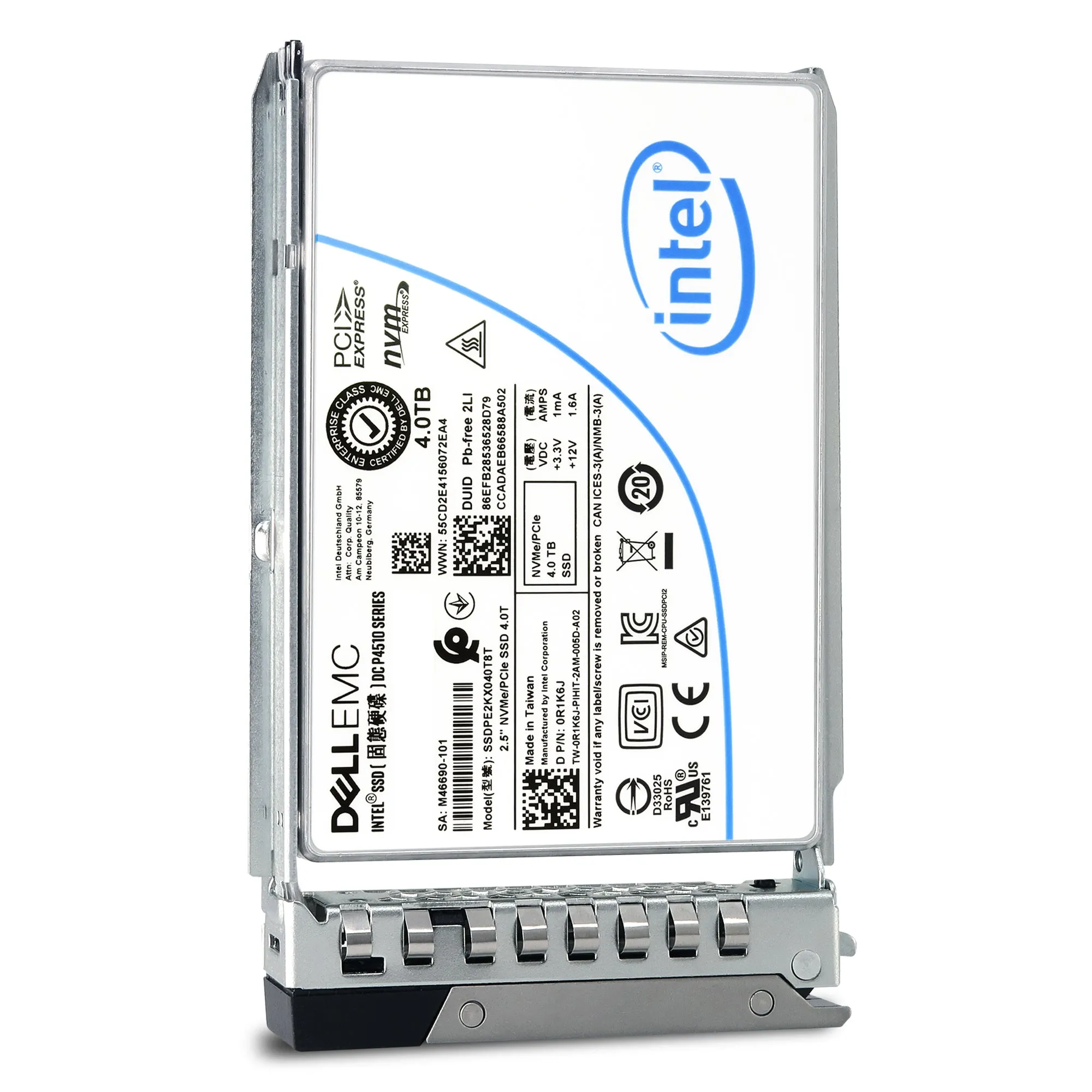 Dell G14 SSDPE2KX040T8T 0R1K6J 4TB PCIe Gen 3.1 X4 4GB/s 3D TLC 1DWPD U.2 NVMe 2.5in Solid State Drive