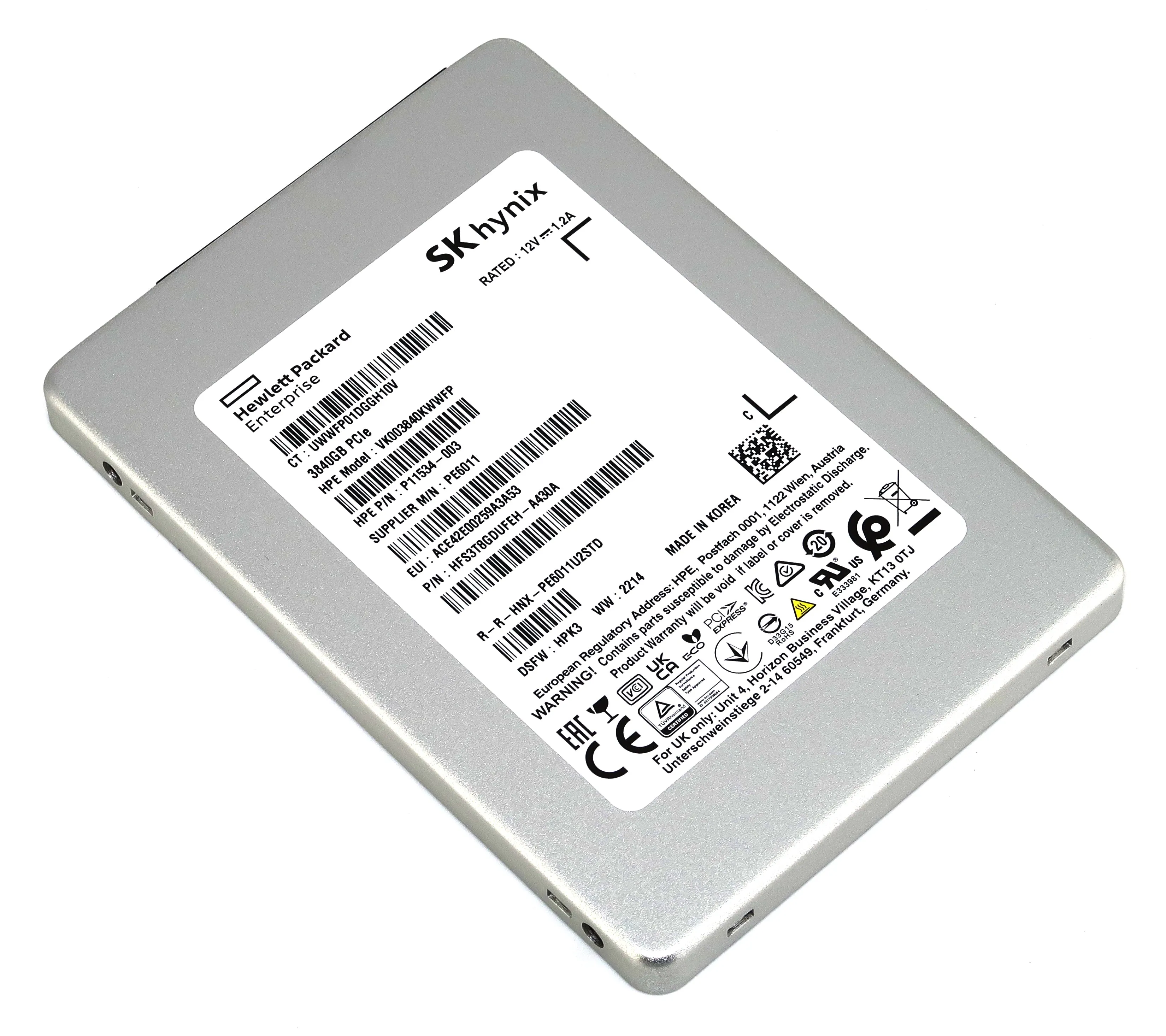 HP / SK Hynix PE6011 VK003840KWWFP 3.84TB PCIe Gen 3.0 x4 4GB/s 3D TLC U.2 NVMe 2.5in Solid State Drive