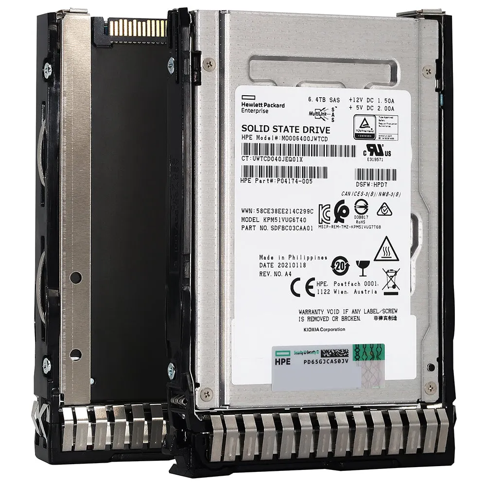 HPE Generation 8 P04174-005 MO006400JWTD 6.4TB SAS 12Gb/s 3D TLC 3DWPD 2.5in Recertified Solid State Drive