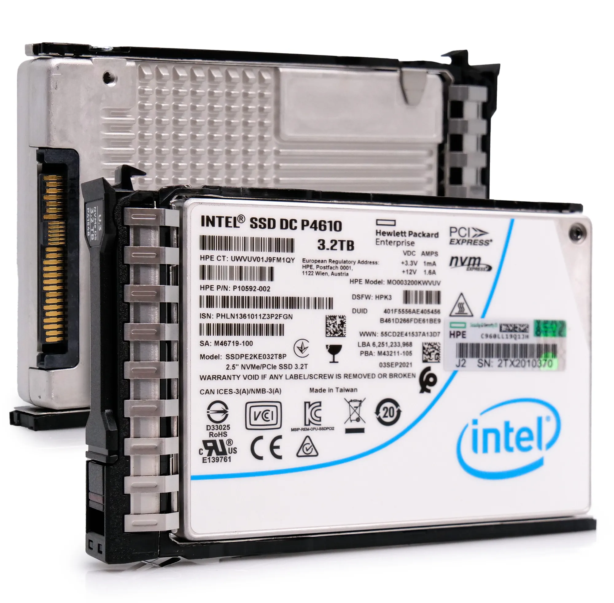 HP/Intel Generation 10 P10592-002 3.2TB 3 DWPD PCIe Gen 3.1 x4 4GB/s Mixed Use 3D TLC U.2 NVMe 2.5in Refurbished SSD