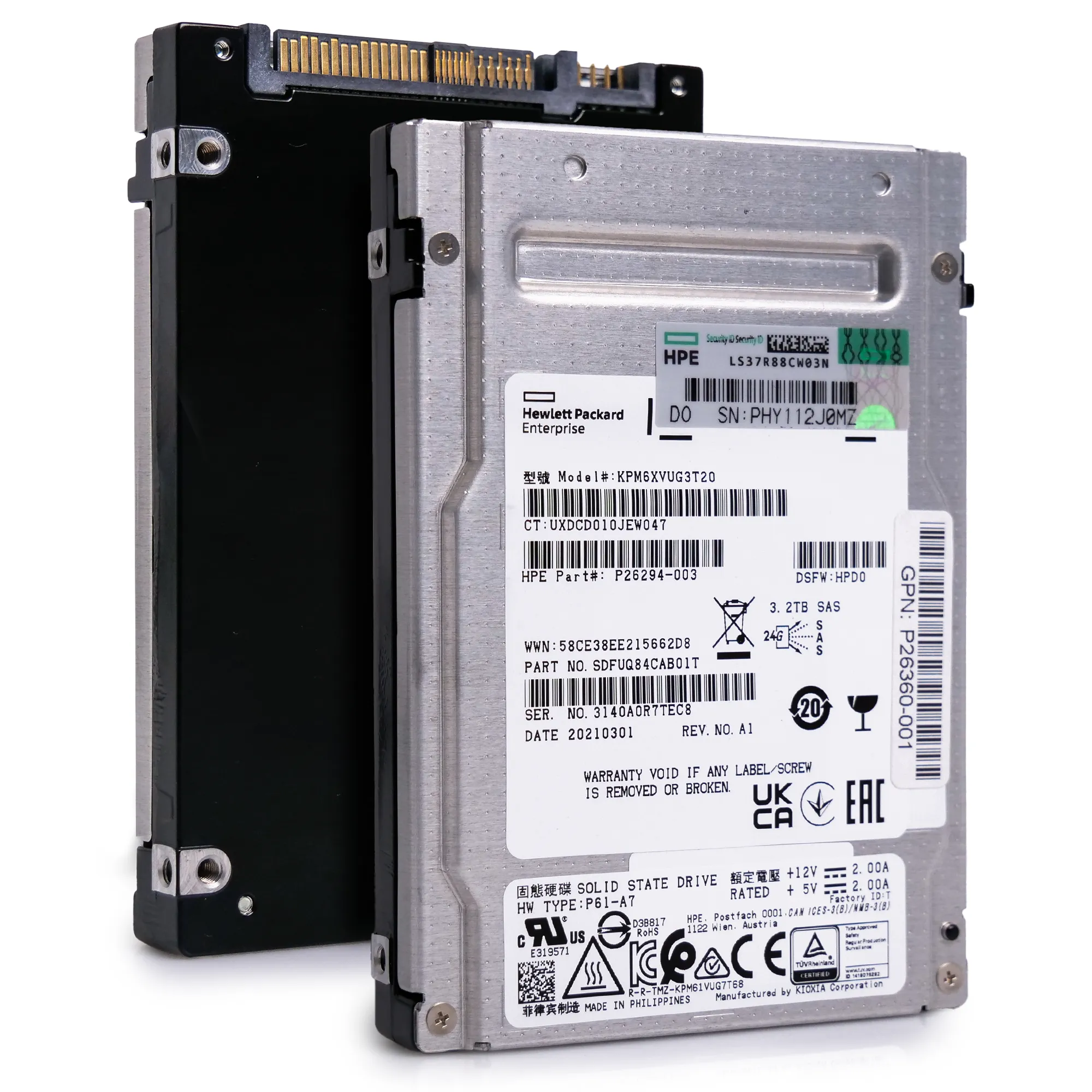HP/Kioxia PM6-V KPM6XVUG3T20 P26360-001 3.2TB 3 DWPD SAS 4 24Gb/s TLC 2.5in Refurbished SSD