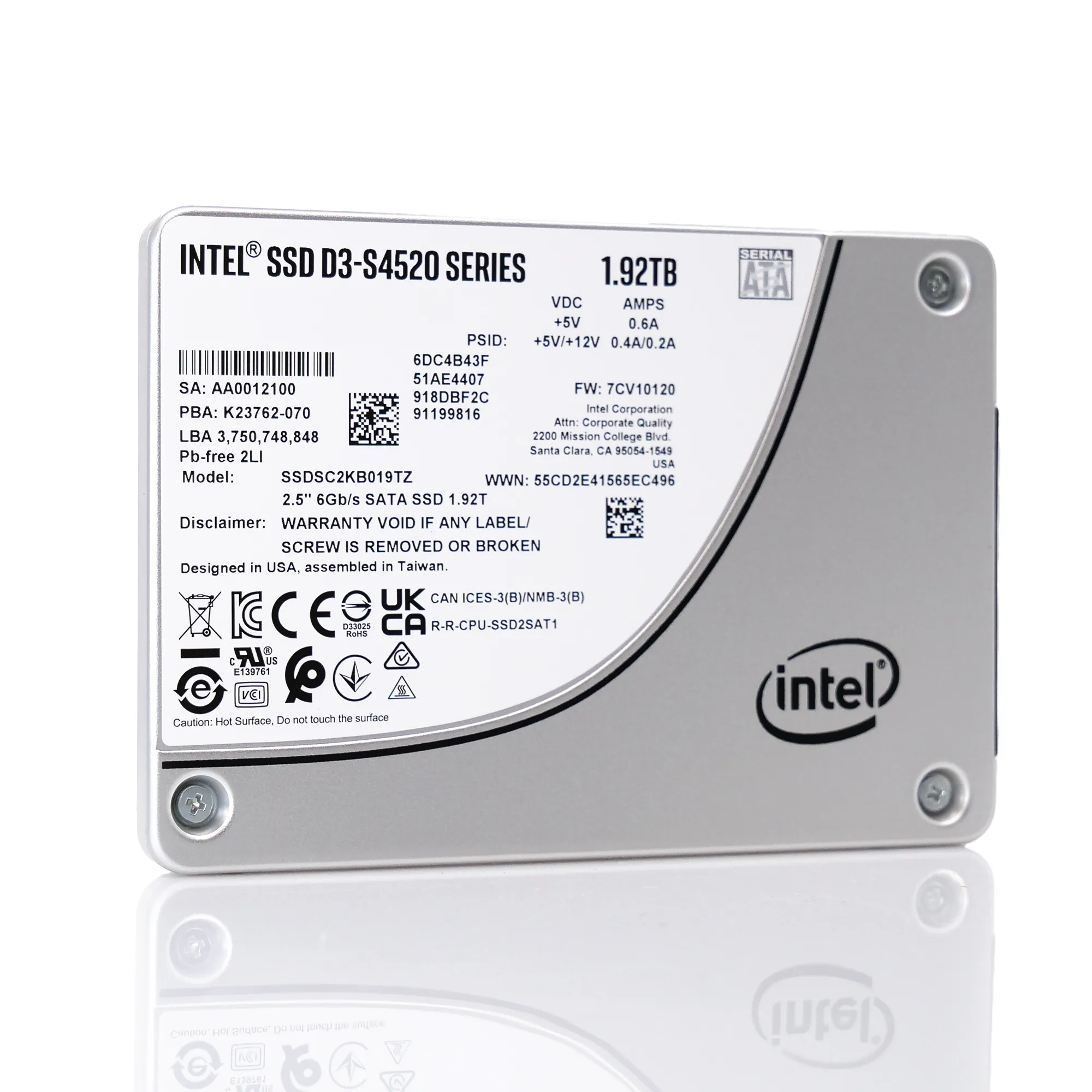 Intel D3-S4520 SSDSC2KB019TZ01 1.92TB SATA 6Gb/s 3D TLC 1DWPD 2.5in Enterprise Solid State Drive