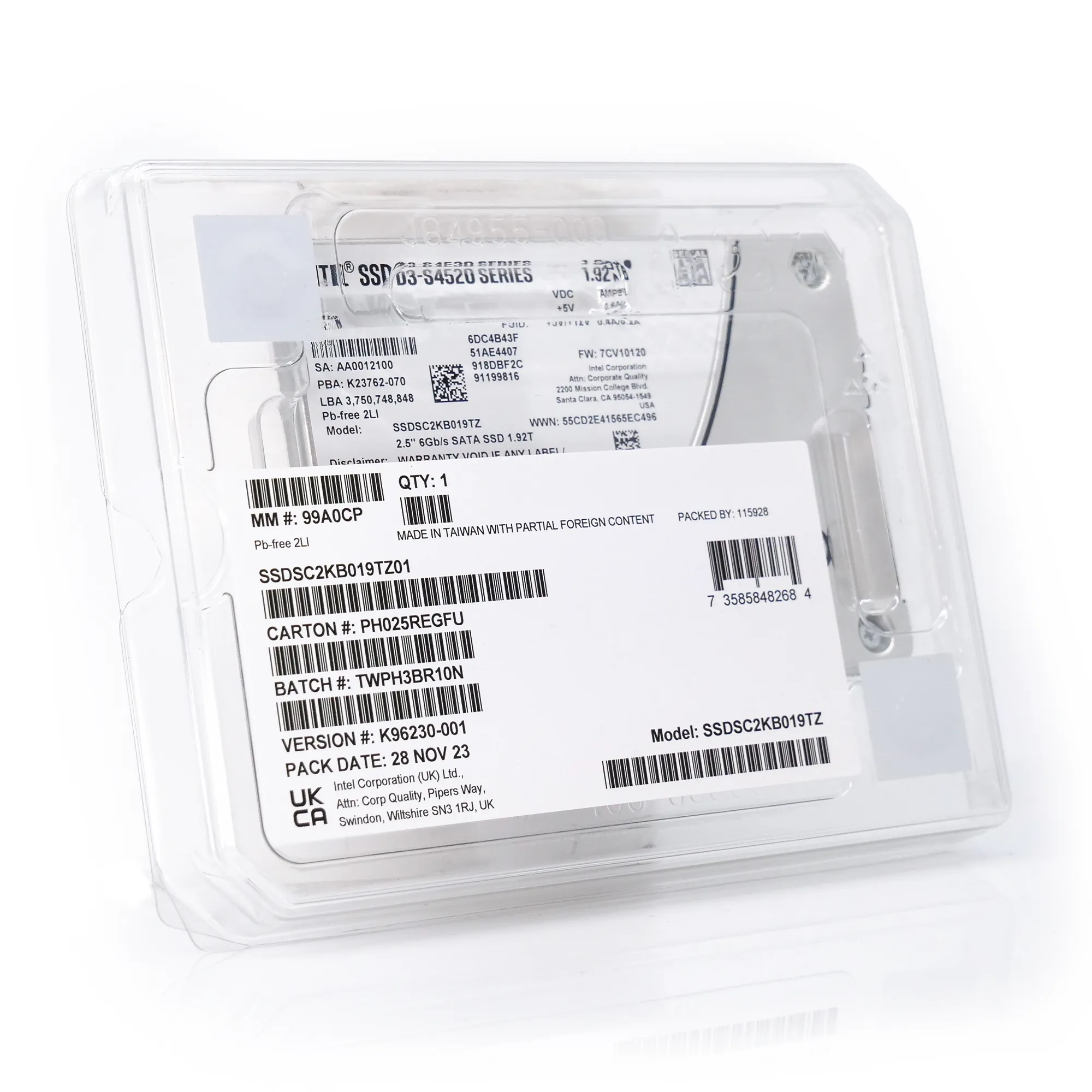 Intel D3-S4520 SSDSC2KB019TZ01 1.92TB SATA 6Gb/s 3D TLC 1DWPD 2.5in Enterprise Solid State Drive