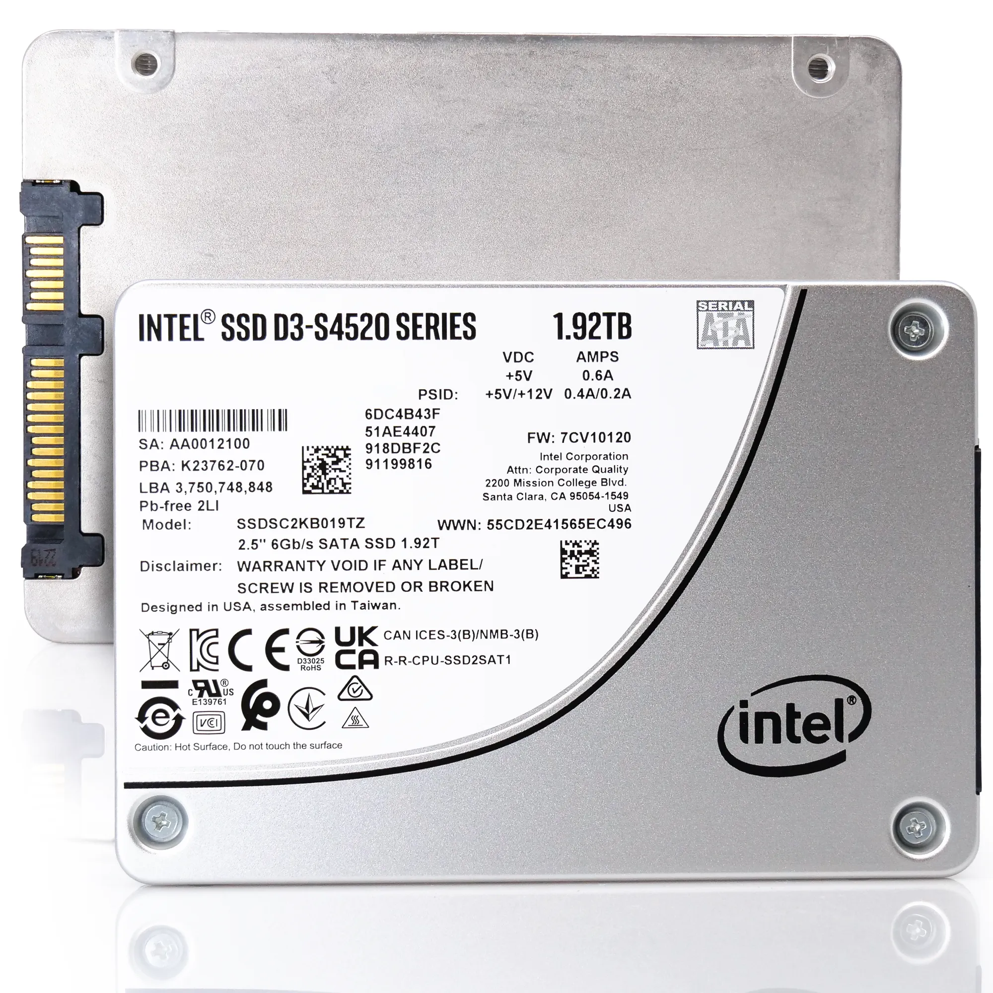 Intel D3-S4520 SSDSC2KB019TZ01 1.92TB SATA 6Gb/s 3D TLC 1DWPD 2.5in Enterprise Solid State Drive