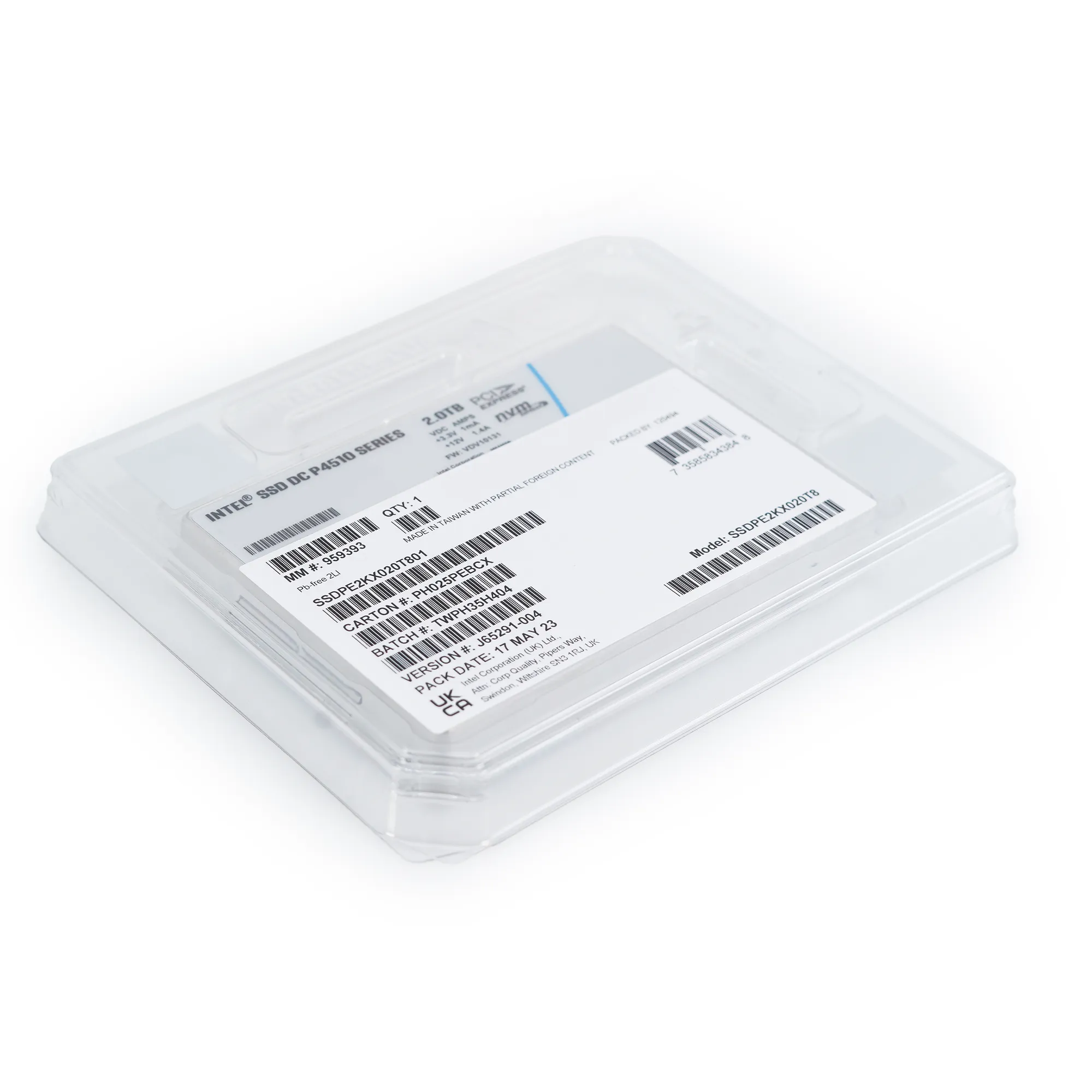 Intel P4510 SSDPE2KX020T801 2TB PCIe Gen 3.1 x4 4GB/s U.2 NVMe 2.5in Enterprise Solid State Drive
