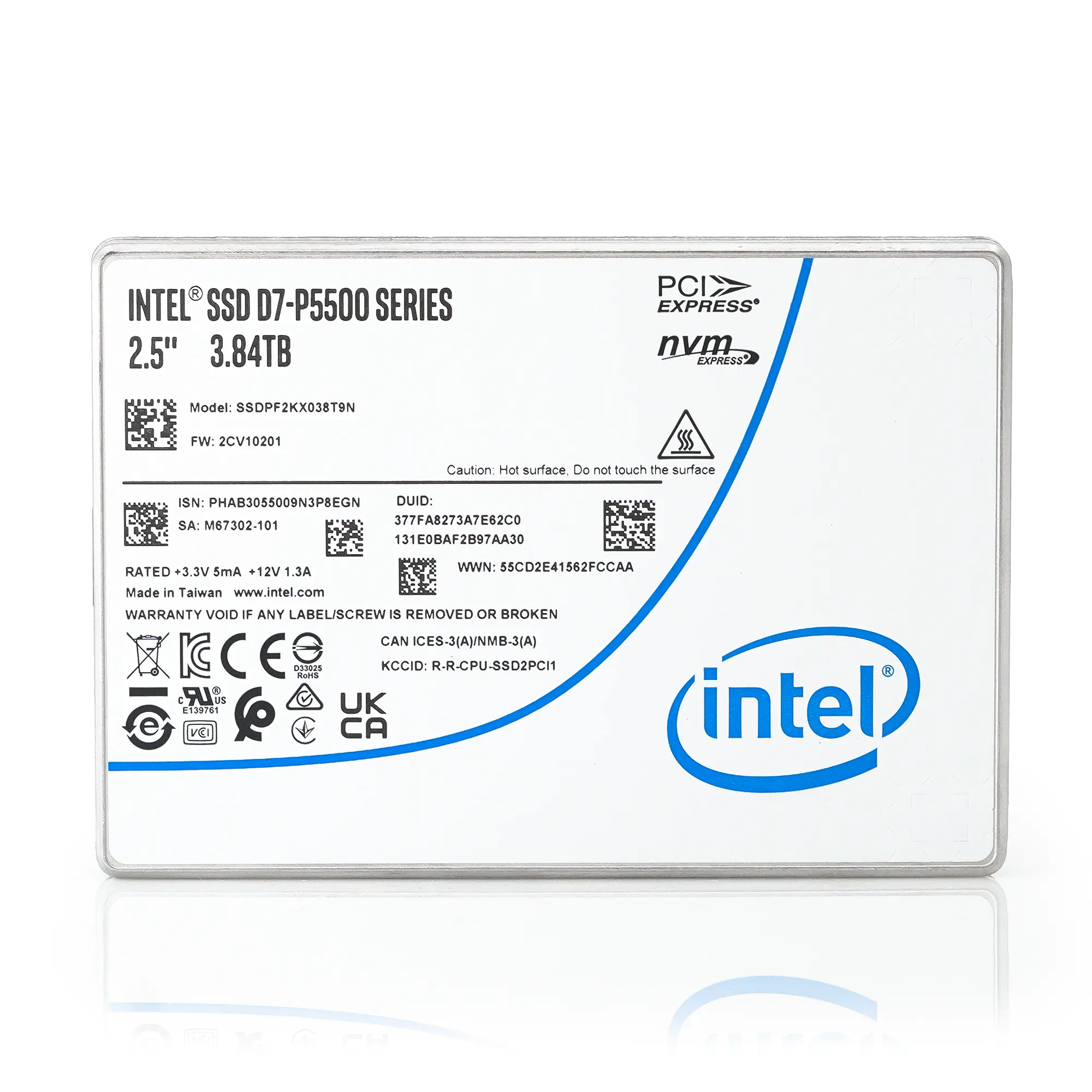 Intel P5500 SSDPF2KX038T9N1 M67237-101 3.84TB PCIe Gen 4.0 x4 8GB/s 3D TLC 1DWPD U.2 NVMe 2.5in Solid State Drive