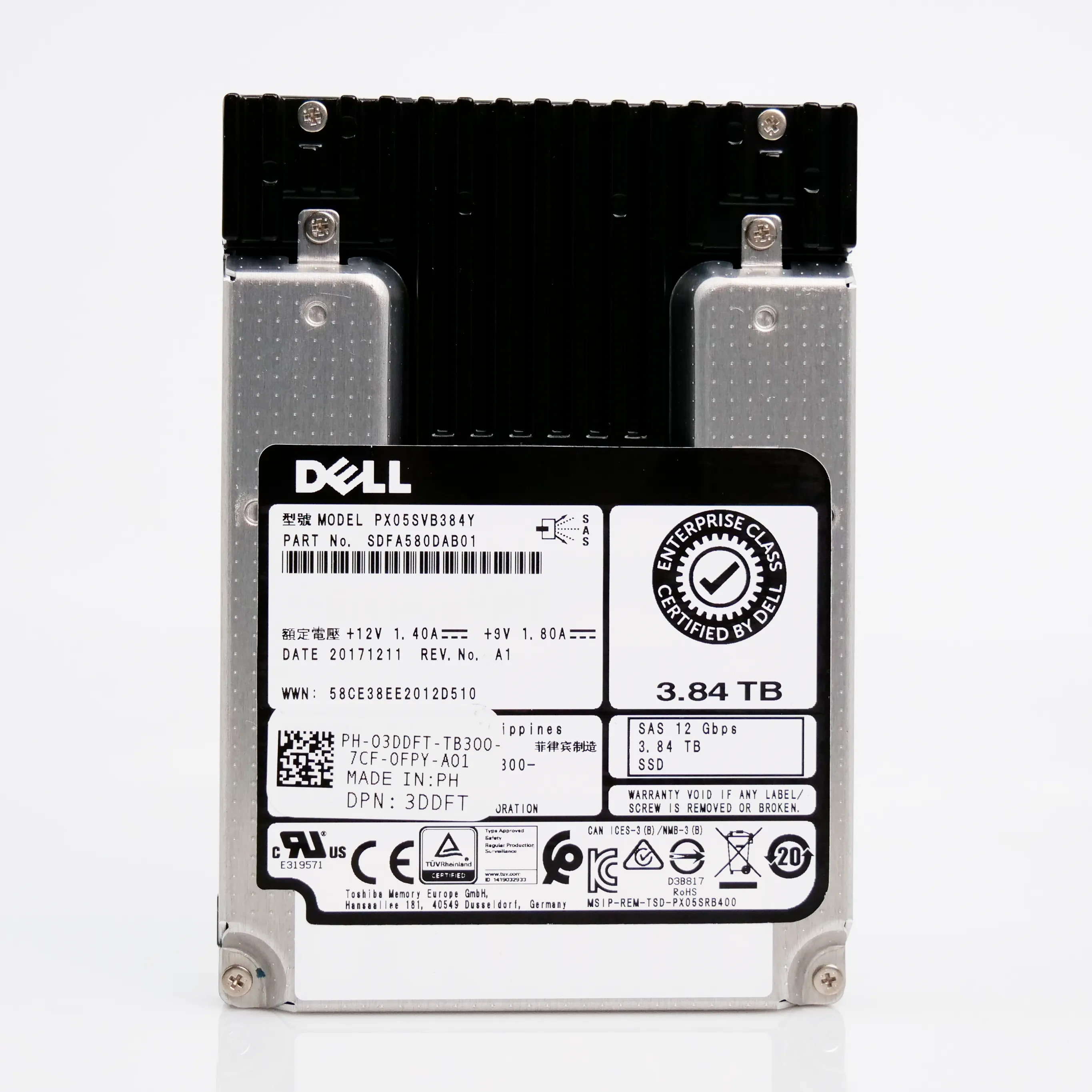 Kioxia Enterprise SSD PX05SVB384Y 3.84TB 3 DWPD SAS-3 12Gb/s MLC 2.5in Recertified Solid State Drive