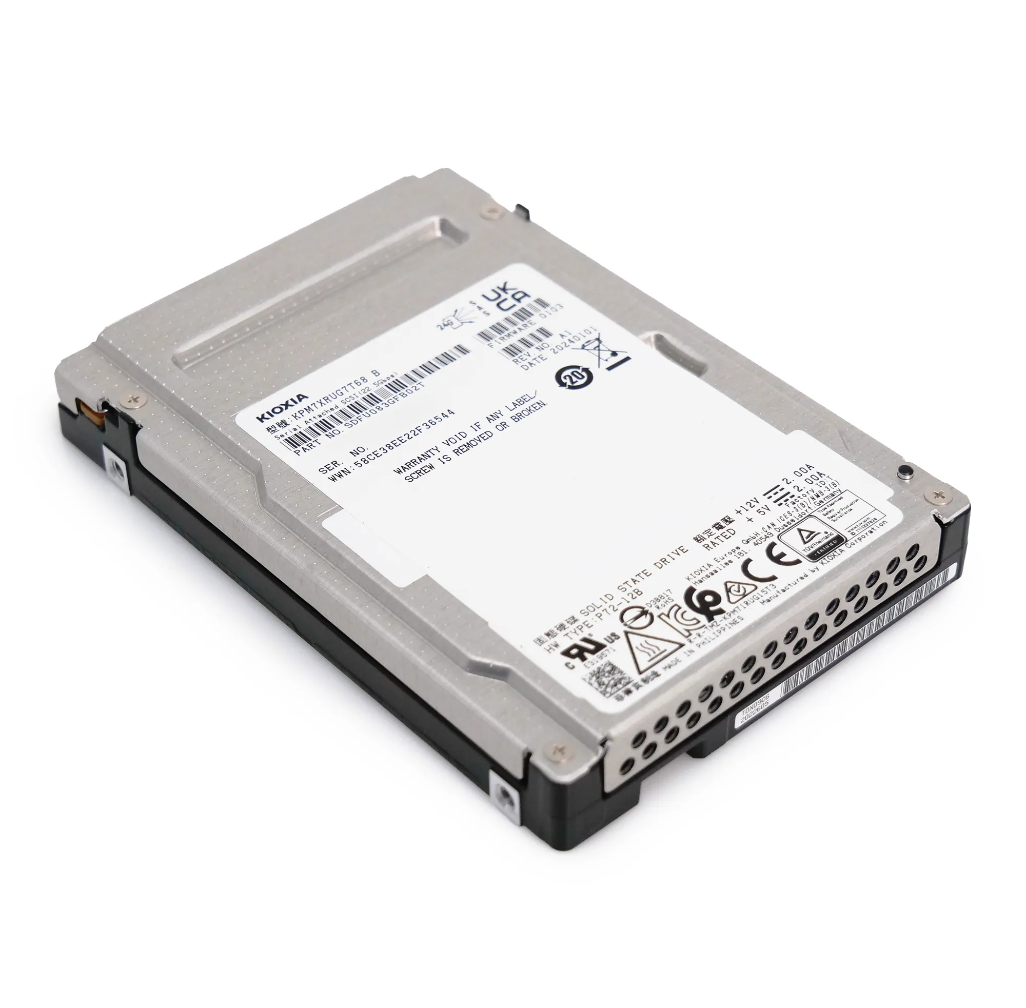 Kioxia PM7-R KPM7XRUG7T68 7.68TB 1 DWPD SAS-4 25Gb/s Read Intensive TLC 2.5in Refurbished SSD