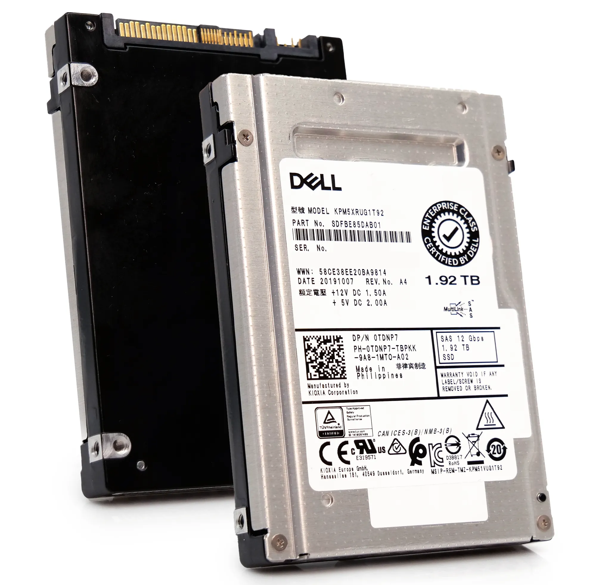 Kioxia/Dell PM5-R KPM5XRUG1T92 1.92TB 1 DWPD SAS-3 12Gb/s Read Intensive 3D TLC 2.5in Refurbished Enterprise SSD