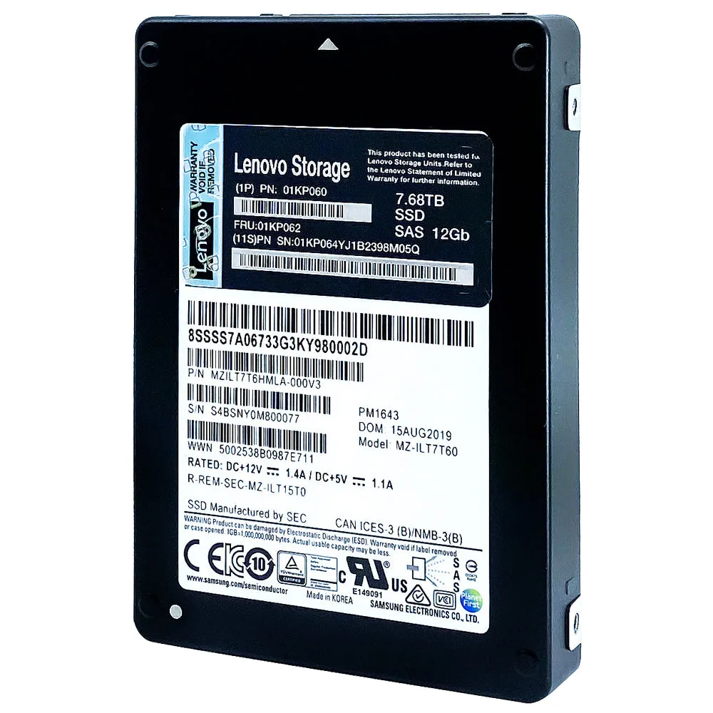 Lenovo PM1643 MZILT7T6HMLA 01KP062 7.68TB SAS 12Gb/s 2.5in Solid State Drive