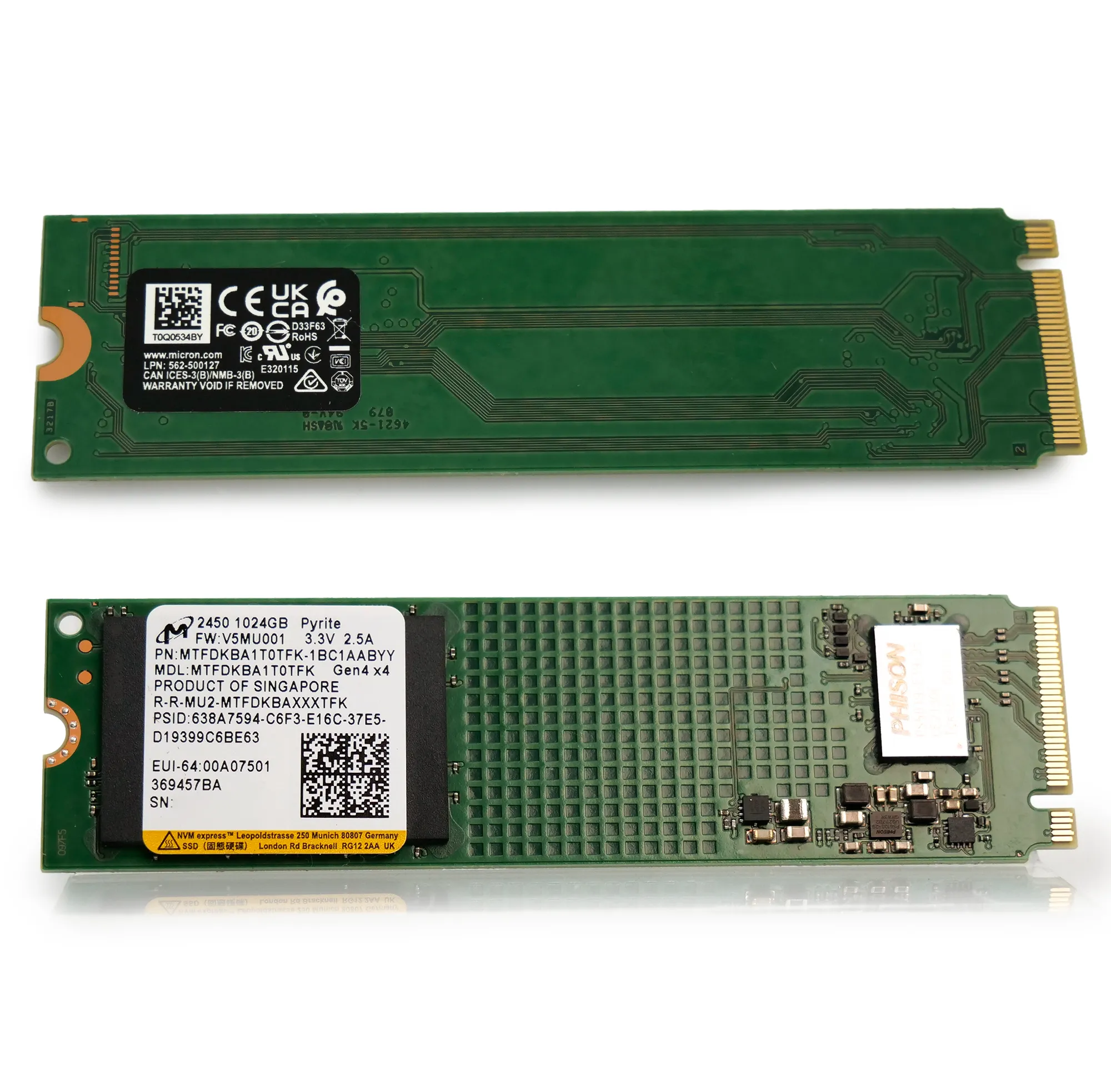 Micron 2450 MTFDKBA1T0TFK 1TB 600TB TBW PCIe Gen 4.0 x4 8GB/s NVMe M.2 2280 in Recertified Solid State Drive