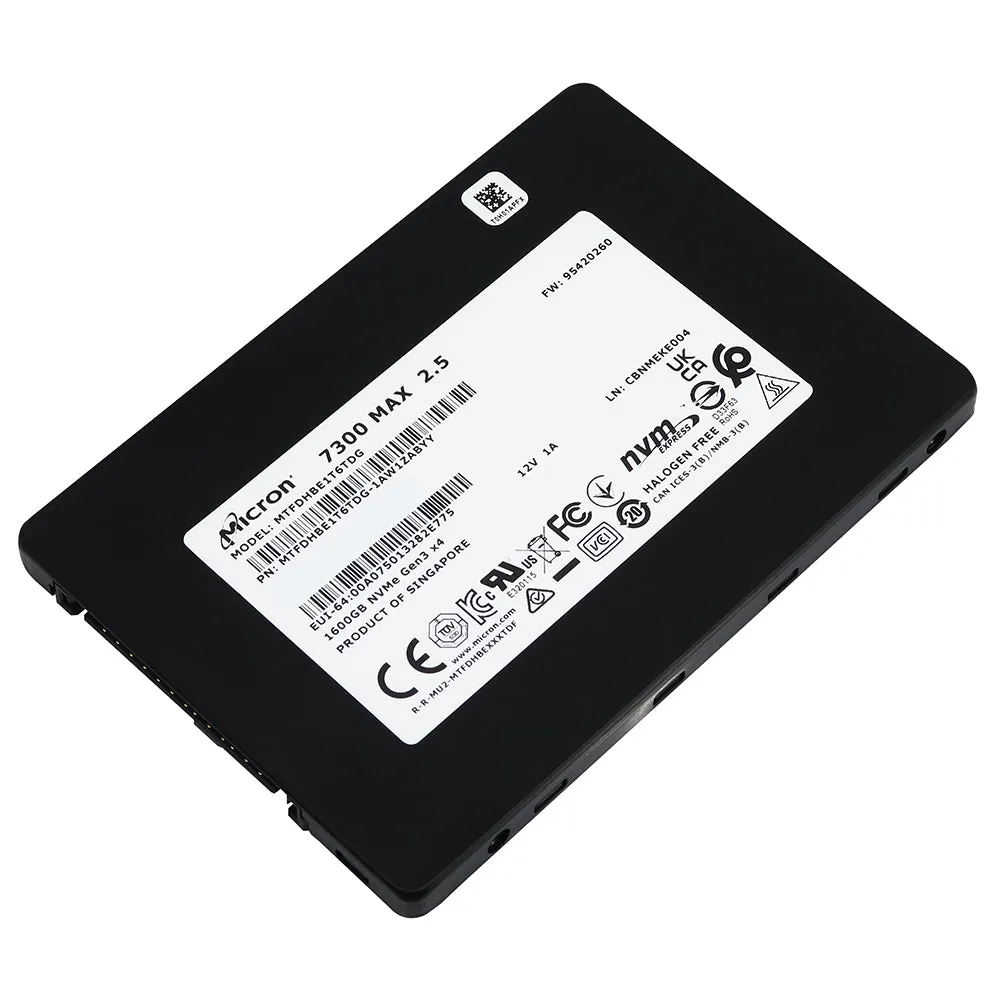 Micron 7300 MAX MTFDHBE1T6TDG-1AW1ZAB 1.6TB PCIe Gen 3.0 x4 NVMe U.2 2.5in Recertified Solid State Drive