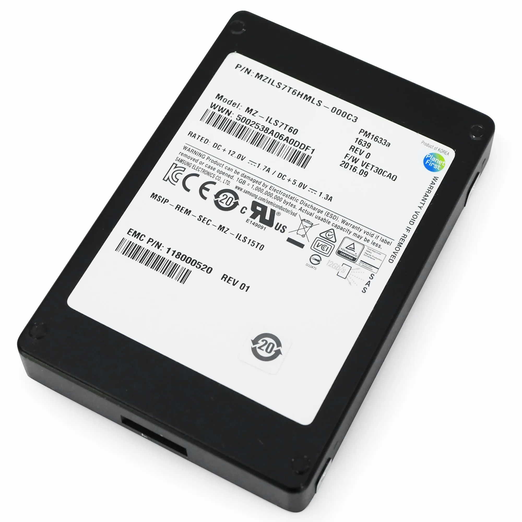 Samsung PM1633a MZILS7T6HMLS 7.68TB 1 DWPD SAS 12Gb/s 2.5in Refurbished SSD