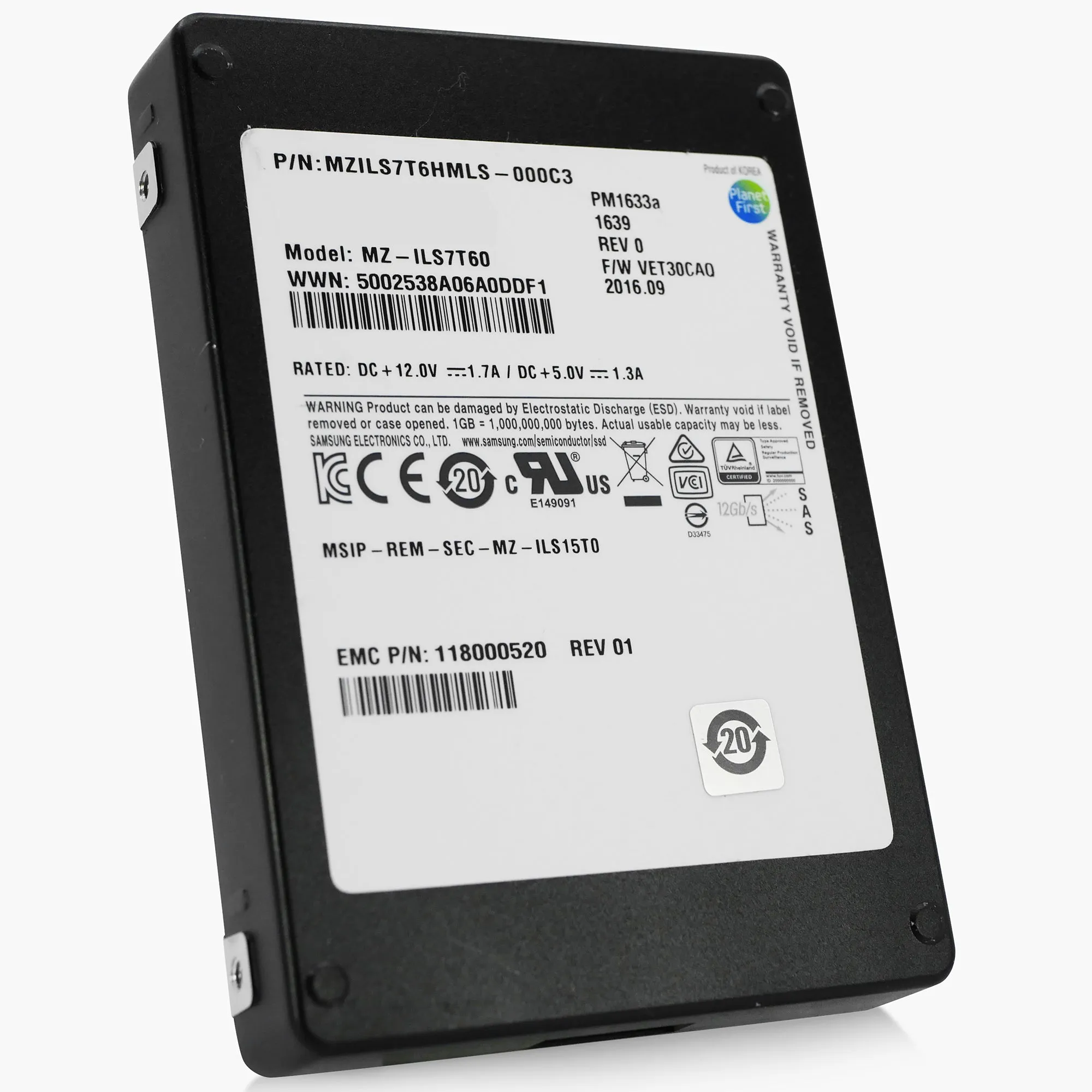 Samsung PM1633a MZILS7T6HMLS 7.68TB 1 DWPD SAS 12Gb/s 2.5in Refurbished SSD