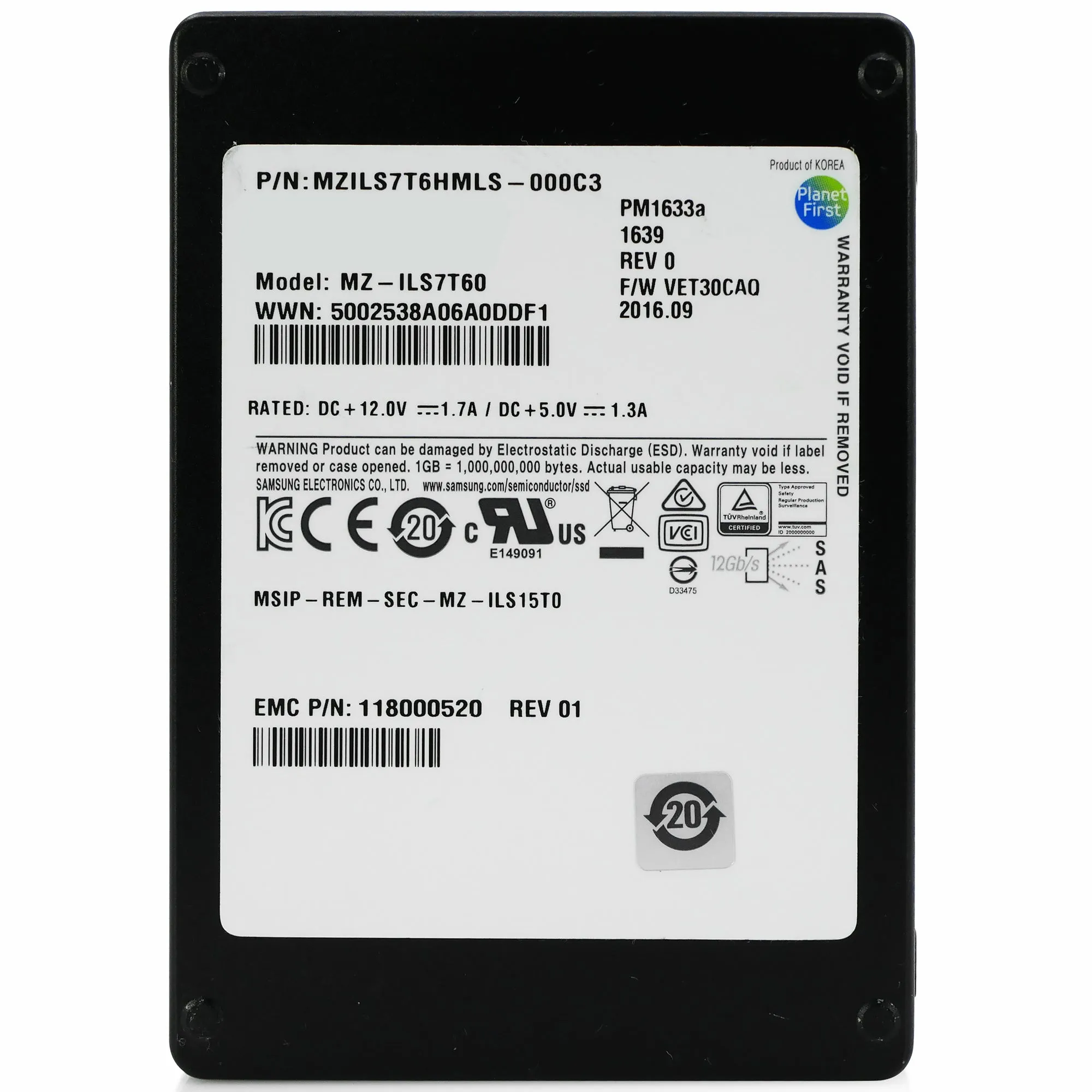 Samsung PM1633a MZILS7T6HMLS 7.68TB 1 DWPD SAS 12Gb/s 2.5in Refurbished SSD