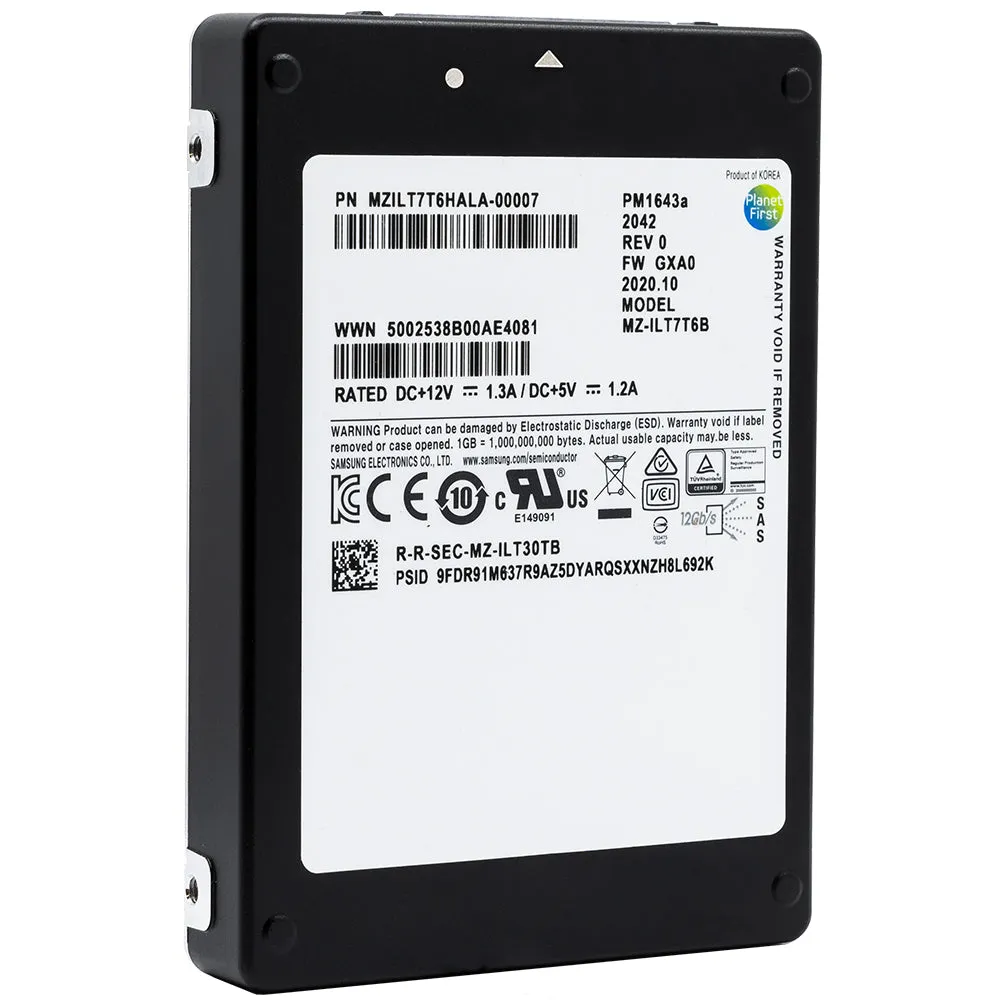 Samsung PM1643a MZILT7T6HALA MZ-ILT7T6B 7.68TB SAS 12Gb/s 3D TLC 2.5in Solid State Drive