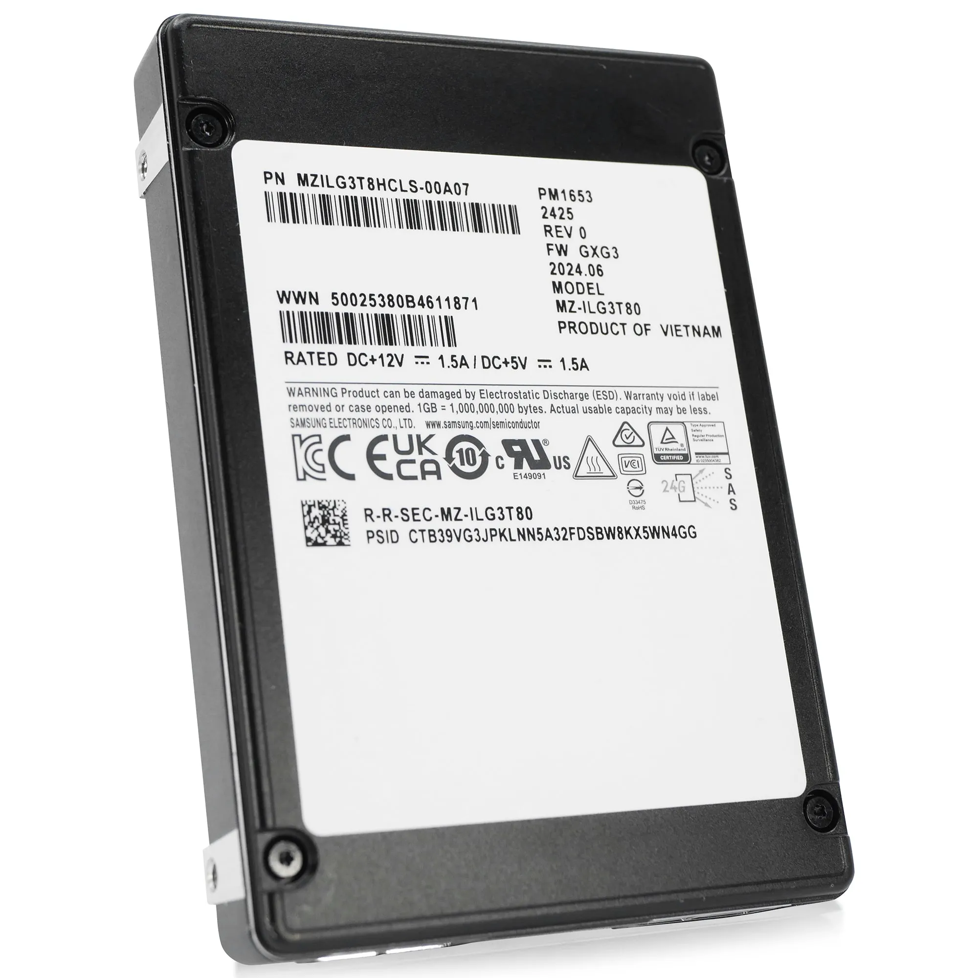 Samsung PM1653 MZILG3T8HCLS 3.84TB 1 DWPD SAS-4 24 Gb/s V-NAND 2.5in Refurbished SSD