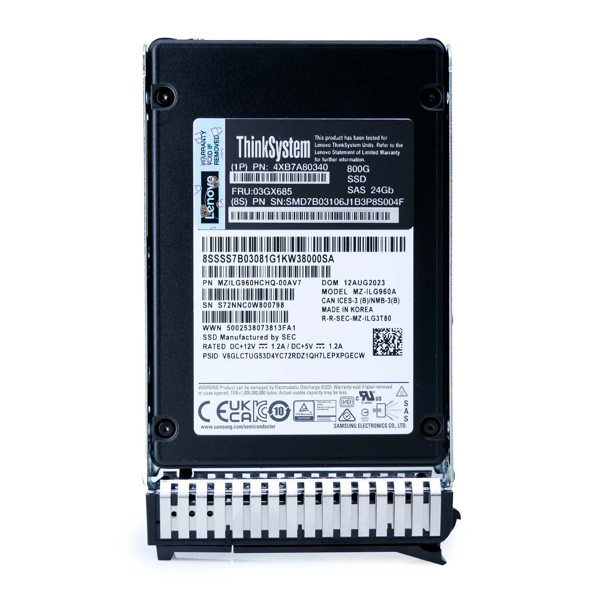 Samsung/Lenovo PM1655 MZILG960HCHQ 800GB SAS-4 24Gb/s Mixed Use 3D TLC 2.5in Solid State Drive