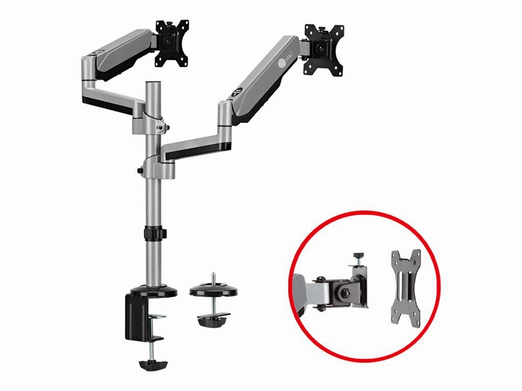 SIIG Dual Stacked Monitor Arm Desk Mount - 17 - 32" - Max Load 19.8lbs each - VESA 75/100mm - Mounting kit (dual gas spring monitor CE-MT3R11-S1