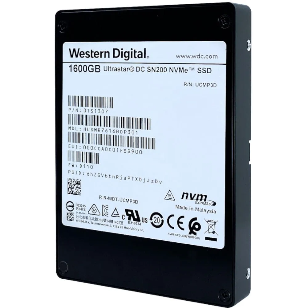 Western Digital Ultrastar DC SN200 HUSMR7616BDP301 0TS1307 1.6TB PCIe Gen 3.0 x4 U.2 NVMe 2.5in Solid State Drive