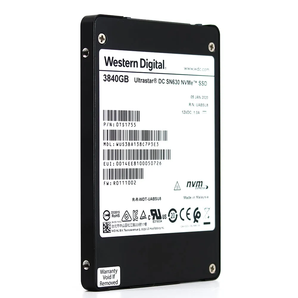 Western Digital Ultrastar DC SN630 WUS3BA138C7P3E3 0TS1755 3.84TB PCIe Gen 3.0 x4 4GB/s VRI 2.5in Refurbished SSD