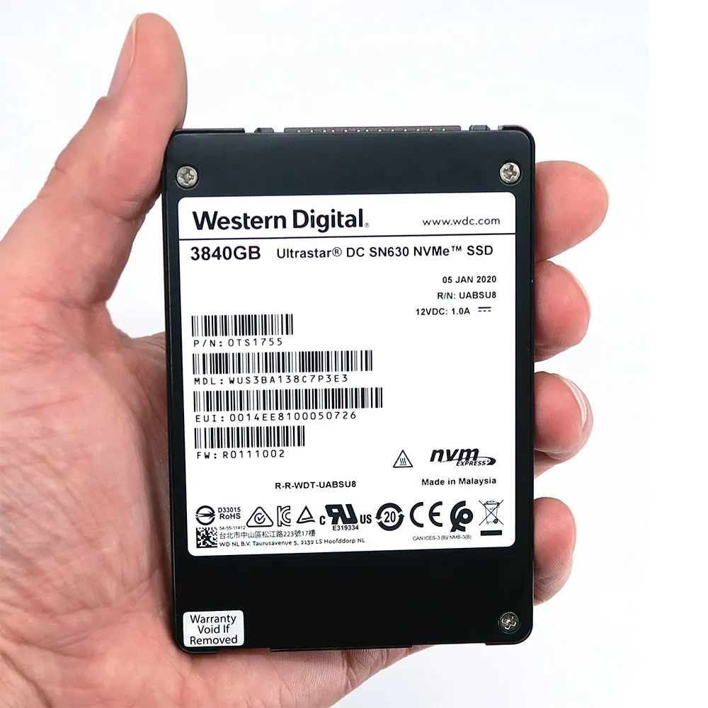 Western Digital Ultrastar DC SN630 WUS3BA138C7P3E3 0TS1755 3.84TB PCIe Gen 3.0 x4 4GB/s VRI 2.5in Refurbished SSD