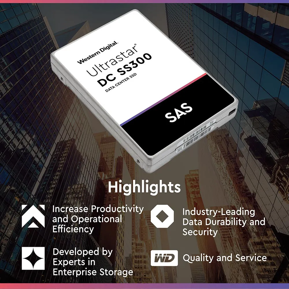 Western Digital Ultrastar DC SS300 HUSTR7676ASS200 7.68TB SAS 12Gb/s Read Intensive ISE 2.5in Refurbished SSD