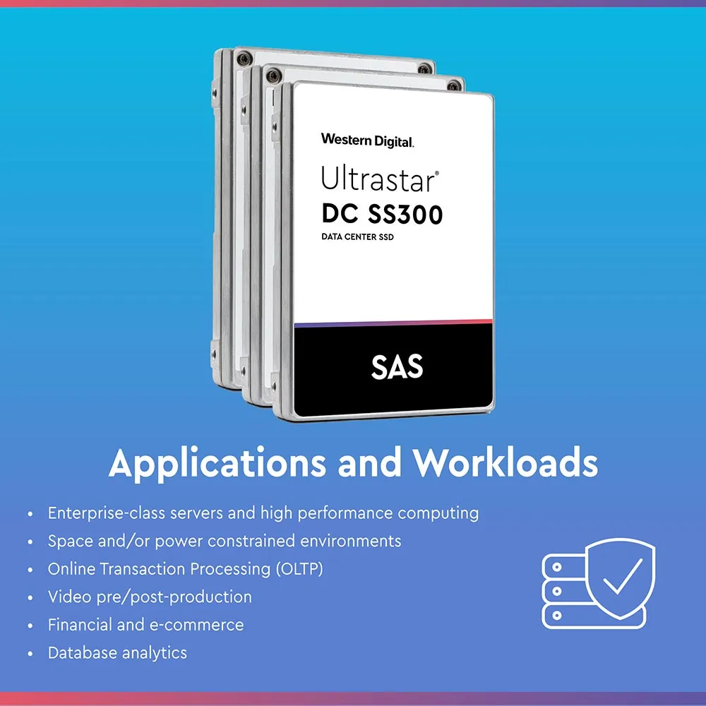Western Digital Ultrastar DC SS300 HUSTR7676ASS200 7.68TB SAS 12Gb/s Read Intensive ISE 2.5in Refurbished SSD