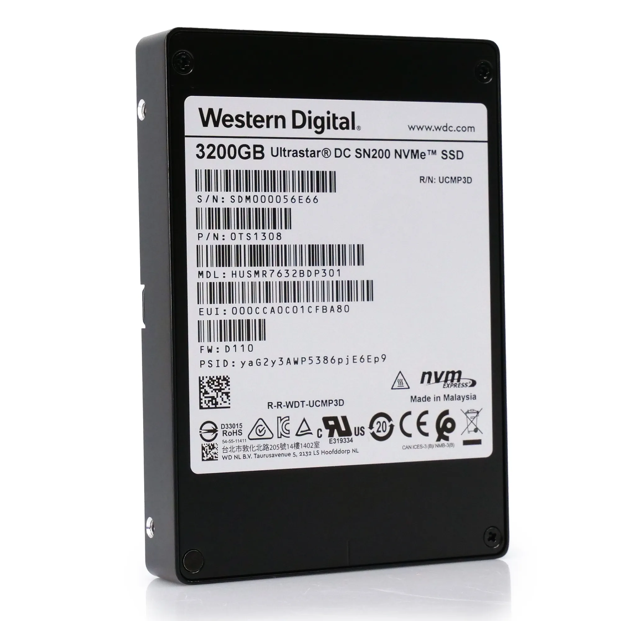 Western Digital/HGST Ultrastar DC SN200 HUSMR7632BDP301 3.2TB PCIe Gen 3.0 x4 4GB/s NVMe 2.5in Enterprise Solid State Drive