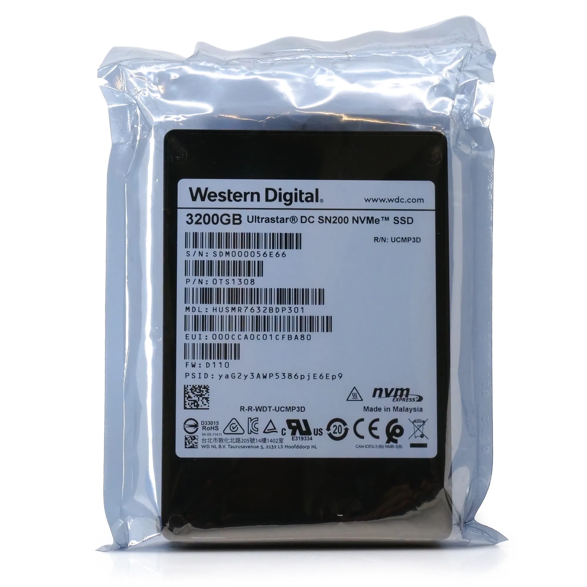 Western Digital/HGST Ultrastar DC SN200 HUSMR7632BDP301 3.2TB PCIe Gen 3.0 x4 4GB/s NVMe 2.5in Enterprise Solid State Drive